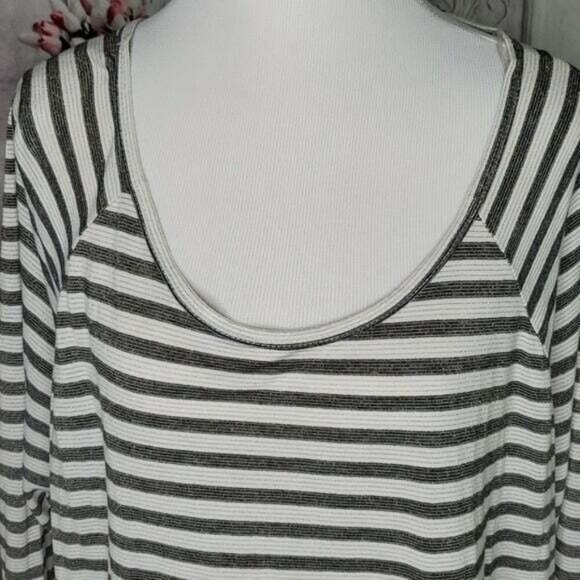 Vintage Sinuous Cream Striped Scoop Neck Long Sleeve Pullover Top Women Size L - Picture 5 of 10